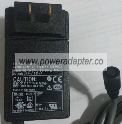 FW 7555M/24 AC ADAPTER 24VDC 625mA NEW 3 HOLE PIN POWER SUPPLY