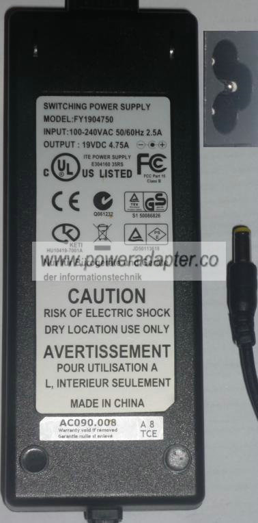 FY1904750 AC ADAPTER 19VDC 4.75A POWER SUPPLY
