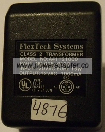 FLEXTECH SYSTEM A41121000 AC ADAPTER 12V 1000mA DIRECT PLUG IN C - Click Image to Close