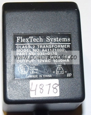 FLEXTECH SYSTEM A41121000 AC ADAPTER 12V 1000mA 18W 3 PIN DIRECT - Click Image to Close