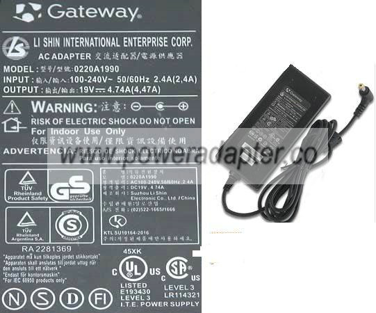 GATEWAY LISHIN 0220A1990 AC ADAPTER 19VDC 4.74A LAPTOP POWER SUP - Click Image to Close
