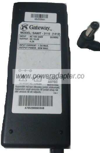 GATEWAY SA80T-3115 AC ADAPTER 19VDC 4.2A 80W NEW