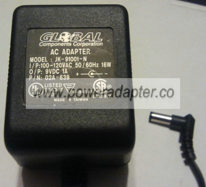 GLOBAL JK-91001-N AC ADAPTER 9VDC 1A (-) 2.5x5.5mm 120Vac 90