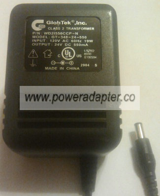 GLOBTEK GT-348-24-550 AC ADAPTER 24VDC 550MA POWER SUPPLY