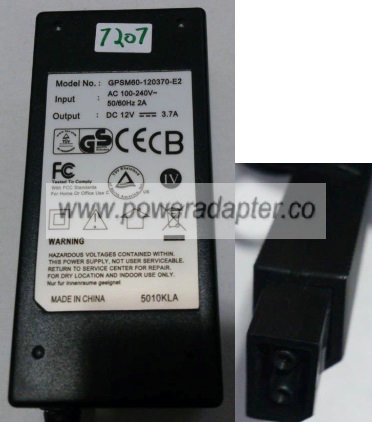 GPSM60-120370-E2 AC ADAPTER 12VDC 3.7A NEW 2 HOLE CONNECTOR