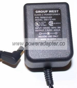 GROUP WEST 35D-7.5-400 AC ADAPTER 7.5V DC 400mA NEW - Click Image to Close