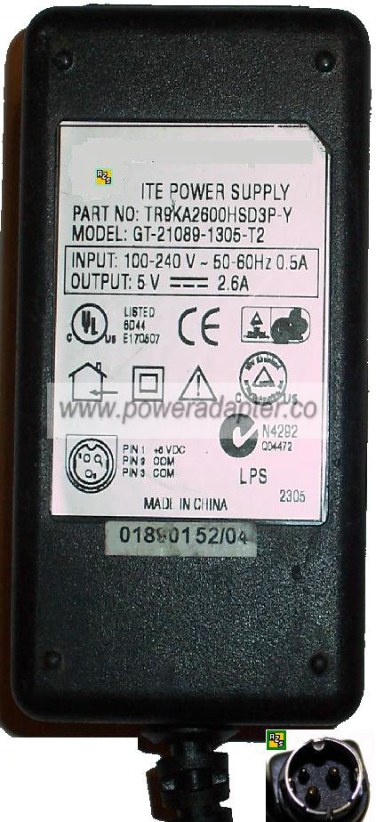 FINECOM GT-21089-1305-T2 AC DC ADAPTER 5V 2.6A ITE POWER SUPPLY - Click Image to Close