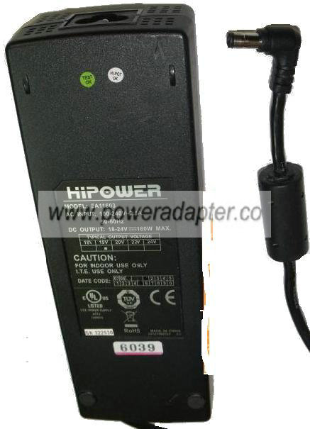 HIPOWER EA11603 AC ADAPTER 18-24V 160W LAPTOP POWER SUPPLY 2.5x5