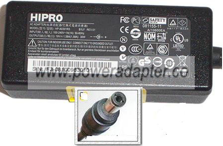 HIPRO HP-A0301R3 AC ADAPTER 19VDC 1.58A LAPTOP 1002TU, Mini 1002
