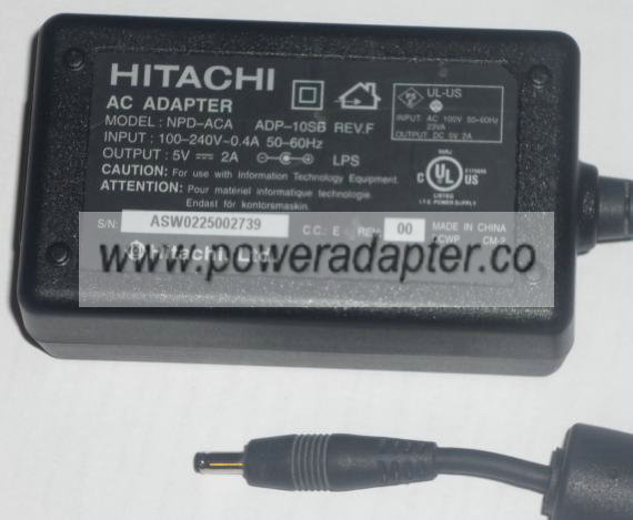HITACHI NPD-ACA AC DC ADAPTER 5V 2A POWER SUPPLY - Click Image to Close