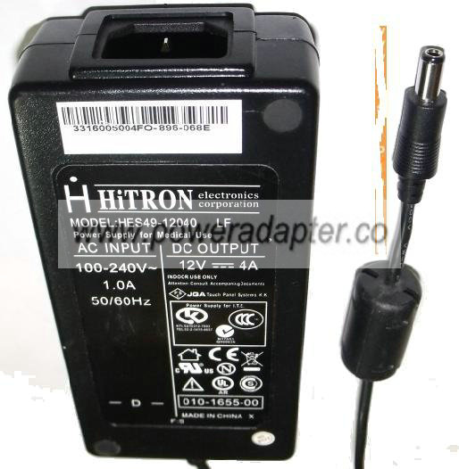 HITRON HES49-12040 AC ADAPTER 12Vdc 4A ( )- 2.5x5.5mm 100-240Vac