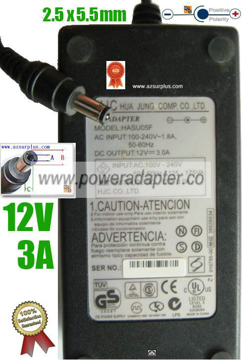 HJC HASU05F AC Adapter 12Vdc 4A 36W Power Supply LCD SAD3912SE - Click Image to Close