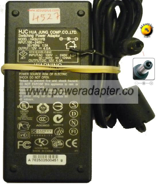 HJC HASU11FB AC Adapter 12V 4A Switching Power Supply LCD Monito