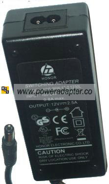 HONOR ADS-36W-12-2 1230L AC DC ADAPTER 12V 2.5A POWER SUPPLY - Click Image to Close
