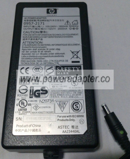 HP 0957-2171 AC ADAPTER 32VDC 2500mA NEW 1.8x4.8x10.2mm -( )- - Click Image to Close