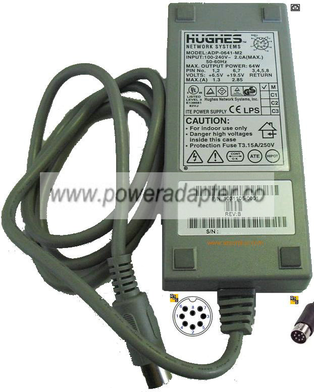 HUGHES ADP-0641-M2 AC Adapter 6.5V 1.3A 19.5VDC 2.85A 8Pin 64W D - Click Image to Close
