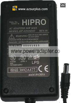 HIPRO HP-02036D43 AC ADAPTER 12 V DC 3A 36W POWER SUPPLY
