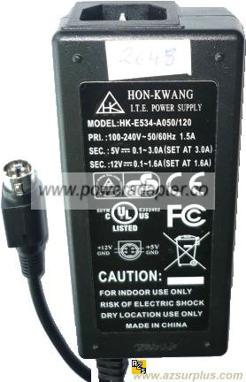 Hon-Kwang HK-E534-A050120 AC ADAPTER 12VDC 3A 5V 1.6A 4Pin (: :) - Click Image to Close