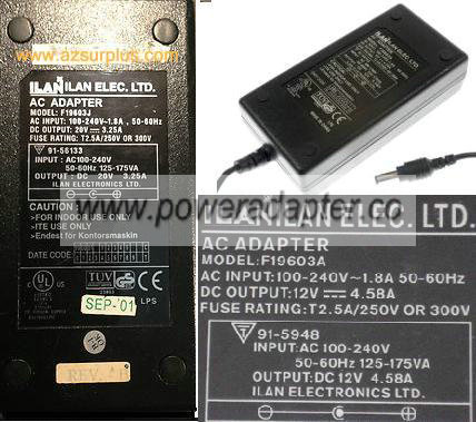 ILAN F19603A AC ADAPTER 12V DC 4.58A POWER SUPPLY - Click Image to Close