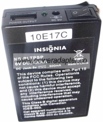 INSIGNIA NS-PLTPSP BATTERY BOX CHARGER 6VDC 4AAA DC JACK 5V 500m - Click Image to Close