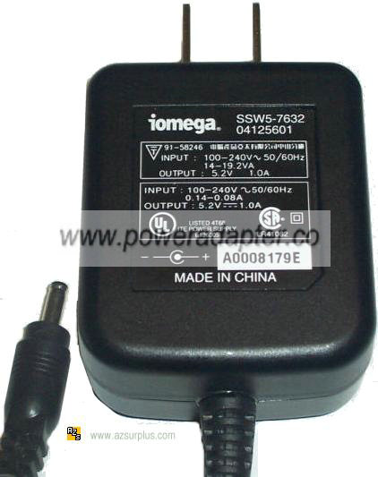 IOMEGA SSW5-7632 AC ADAPTER 5.2VDC 1A POWER SUPPLY