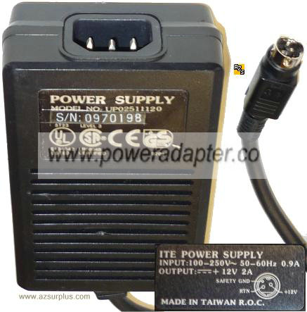 I.T.E. POWER SUPPLY UP02511120 12VDC 2A 3Pin 10mm Mini Din AC AD - Click Image to Close