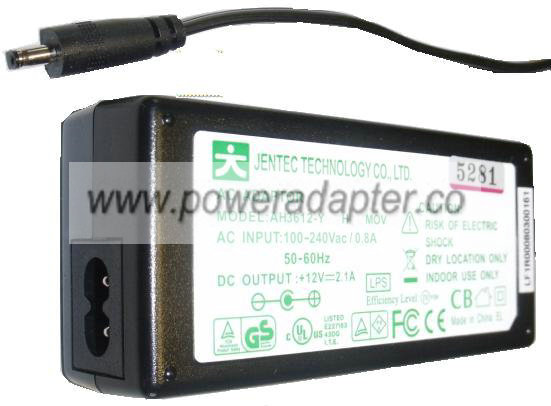 JENTEC AH3612-Y AC ADAPTER 12V 2.1A 1.1x3.5mm POWER SUPPLY - Click Image to Close