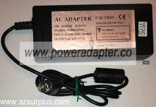 JK095120700 AC ADAPTER 12VDC 7A Used 4 Pin Mini Din ITE Power Su - Click Image to Close