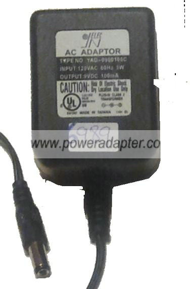 JN YAD-0900100C AC ADAPTER 9VDC 100mA - ---C--- Used 2 x 5.5 x