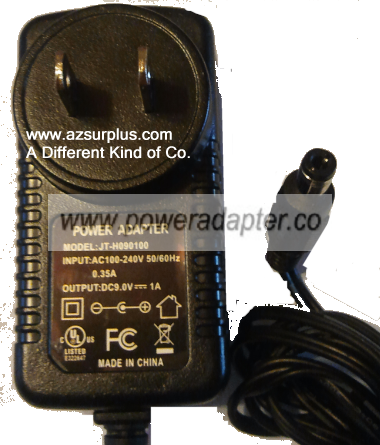 JT-H090100 AC ADAPTER 9VDC 1A Used 3 x 5.5 x 10 mm Straight Roun - Click Image to Close