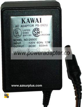 KAWAI PS-092U AC ADAPTER 9VDC 500mA 12W LR68048 POWER SUPPLY - Click Image to Close