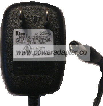 KTEC KA12D090010022U AC ADAPTER 9VDC 100mA NEW -( )- 2x5.5x11m - Click Image to Close