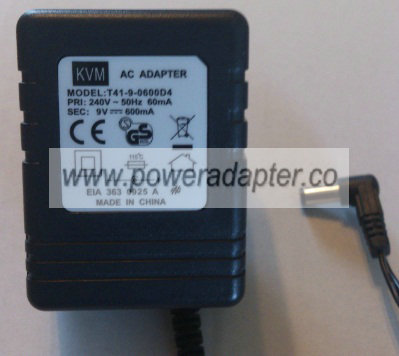 KVM T41-9-0600D4 AC ADAPTER 9VDC 600mA Used 2 x 5.5 x 11mm