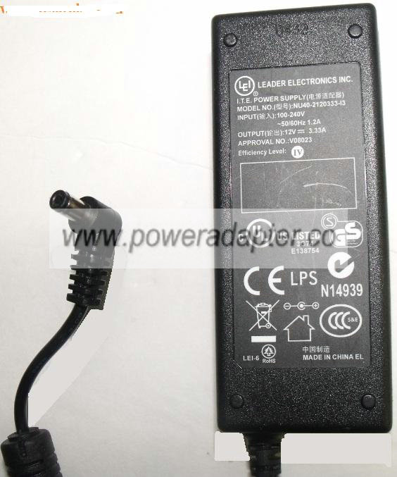 LEI NU40-2120333-I3 AC ADAPTER 12VDC 3.33V NEW 2.5 x 5.5 mm 90 - Click Image to Close