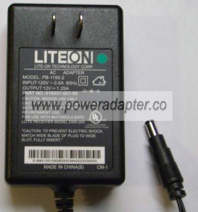 LITEON PB-1150-2 AC ADAPTER 12VDC 1.25A POWER SUPPLY - Click Image to Close