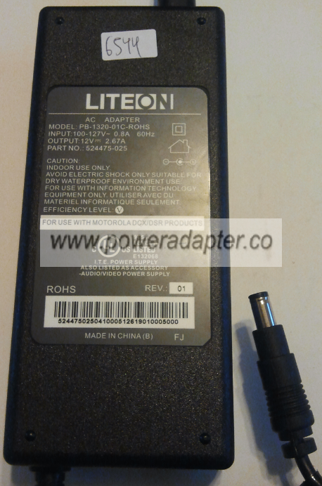 LITEON PB-1320-01C-ROHS AC ADAPTER 12VDC 2.67A NEW -( )- 2x5.5x