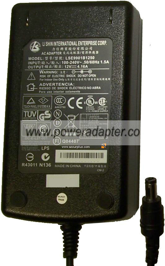 LI SHIN LSE9901B1250 AC Adapter 12VDC 4.16A Power Supply LCD Mon - Click Image to Close