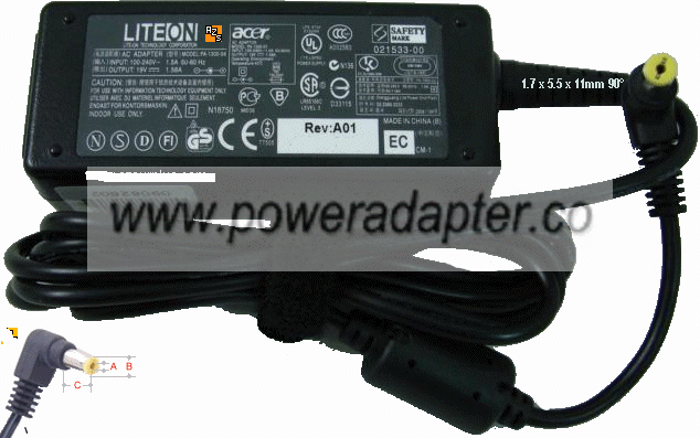 Liteon PA-1300-04 AC ADAPTER 19VDC 1.58A LAPTOP's POWER SUPPLY f