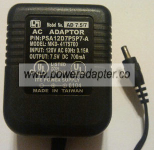 MKD-4175700 AC ADAPTER 7.5V DC 700MA POWER SUPPLY