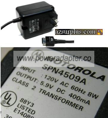 MOTOROLA SPN4509A AC DC ADAPTER 5.9V 400mA CELL PHONE POWER SUPP - Click Image to Close