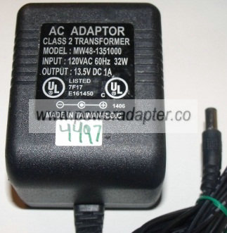 MW48-1351000 AC ADAPTER 13.5VDC 1A NEW 2 x 5.5 x 11mm - Click Image to Close