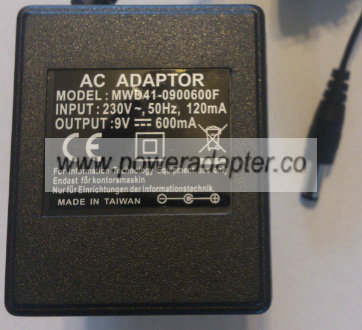MWD41-0900600F AC ADAPTER 9VDC 600mA Used 2 x 5.5 x 11mm - Click Image to Close
