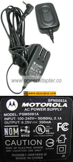 Motorola PSM5091A AC Adapter 6.25VDC 350mA Power supply - Click Image to Close