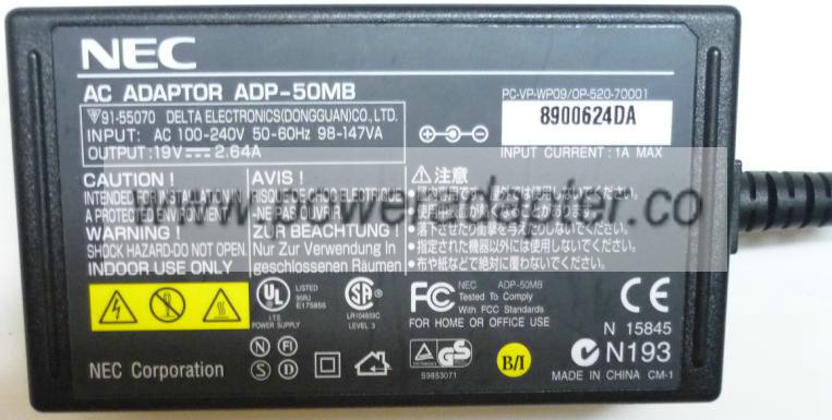 NEC ADP-50MB AC ADAPTER 19V 2.64A LAPTOP POWER SUPPLY - Click Image to Close