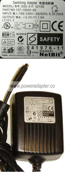 NETBIT DSC-51F-52100 AC ADAPTER 5.2VDC 1A Palm European plug SWI - Click Image to Close