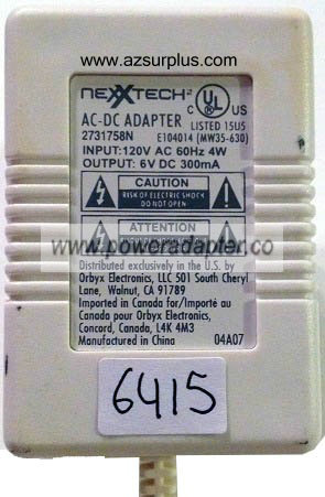 NEXXTECH 2731758N AC ADAPTER 6V DC 300mA NEW 2.5x5x12.2mm - Click Image to Close