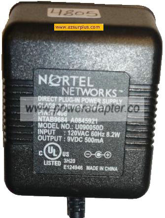 NORTEL U090050D AC ADAPTER 9VDC 500mA PHONE POWER SUPPLY