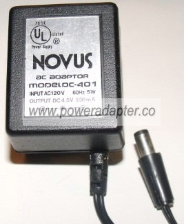 NOVUS DC-401 AC ADAPTER 4.5VDC 100MA NEW 2.5 x 5.5 x 9.5mm