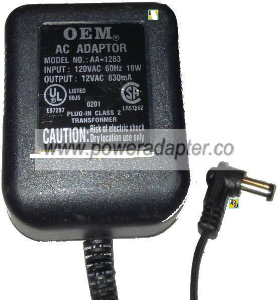OEM AA-1283 AC ADAPTER 12VAC 830mA ~(~)~ 2x5.5mm Used 90 2 x 5. - Click Image to Close