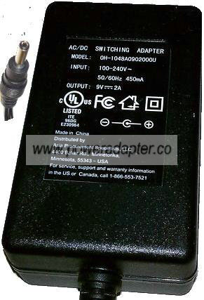 OH-1048A0902000U AC ADAPTER 9VDC 2A POWER SUPPLY - Click Image to Close